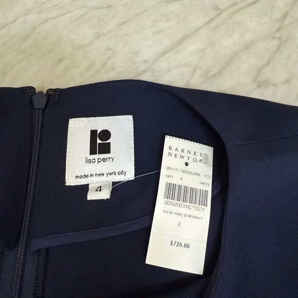 Lisa Perry Pockets Knee Length Quarter Sleeve Striped Panel Shift Dress Sz 4 NWT - Picture 4 of 7